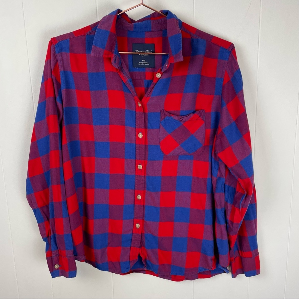 American Eagle Outfitters Check Print Long Sleeve Button Down Shirt